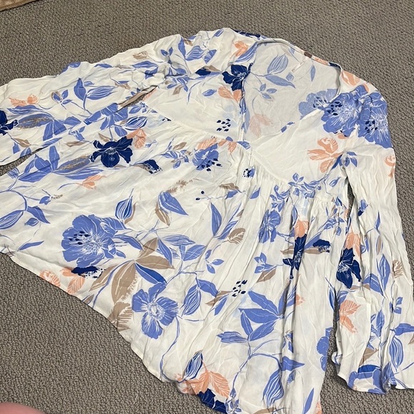 Free People Bella Floral Print Tunic Ivory Blue Combo S - Picture 6 of 9